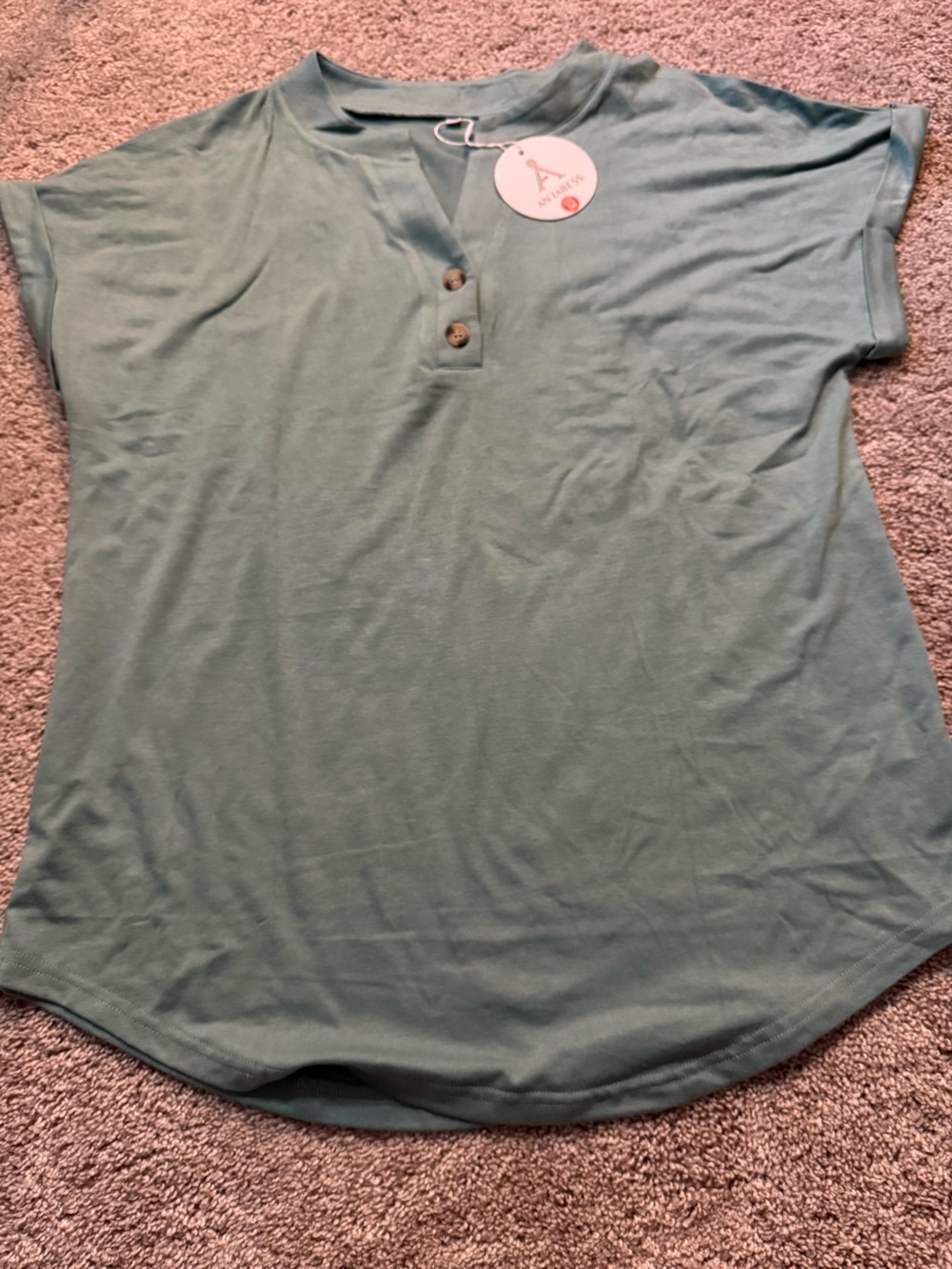 Women's Short-Sleeve Henley Tee in Sage Green